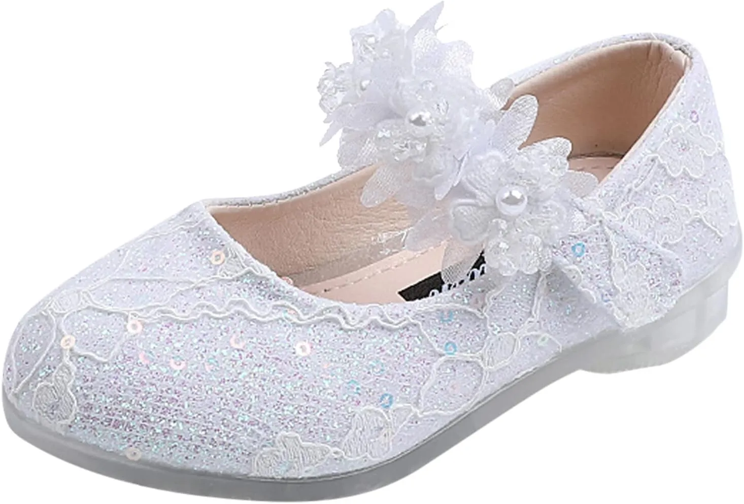 Toddler Girls Dress Shoes Flower Girl Shoes Ankle Strap Ballet Flats Pearls Mary Jane Wedding Party Flower Kid Shoes