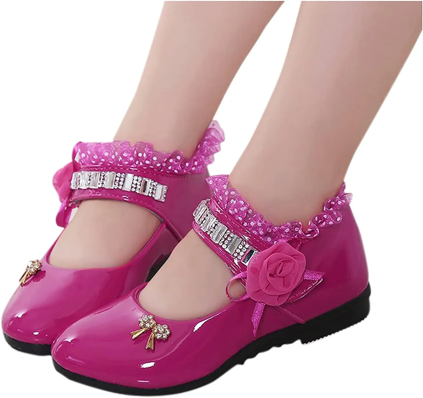 Toddler Princess Flower Leather Lace Mary Jane Dance Shoes 𝗢xfords Soft Sweet Elegant Flat Shoes for Kids Girls