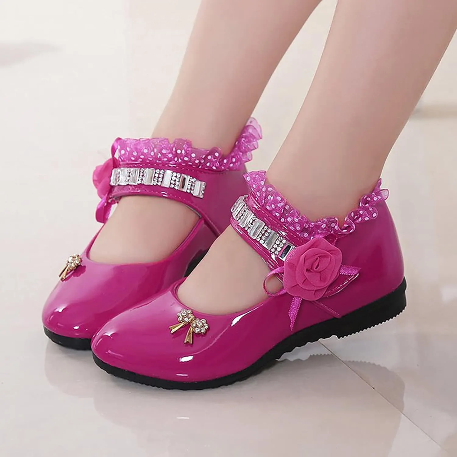 Toddler Princess Flower Leather Lace Mary Jane Dance Shoes 𝗢xfords Soft Sweet Elegant Flat Shoes for Kids Girls