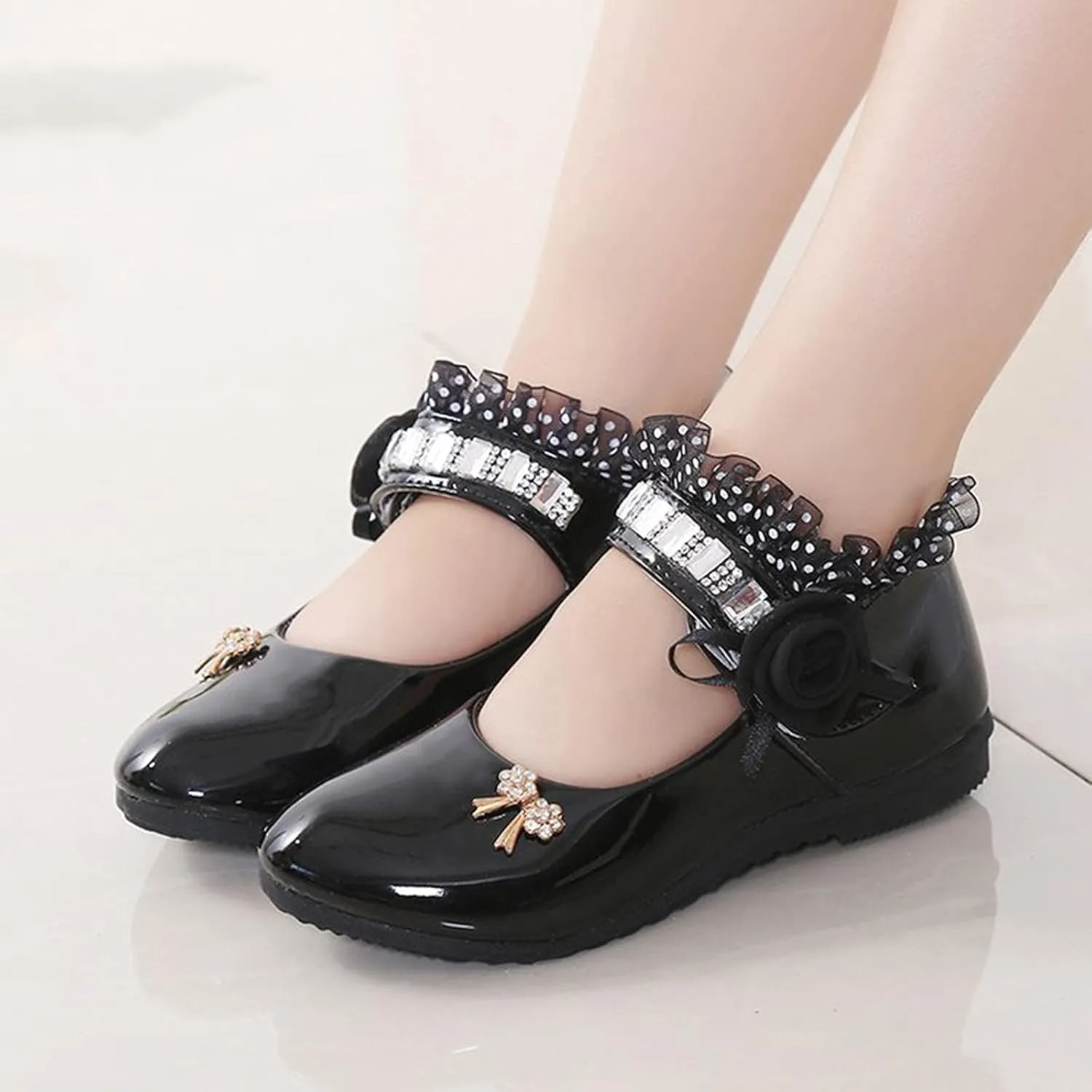 Toddler Princess Flower Leather Lace Mary Jane Dance Shoes 𝗢xfords Soft Sweet Elegant Flat Shoes for Kids Girls