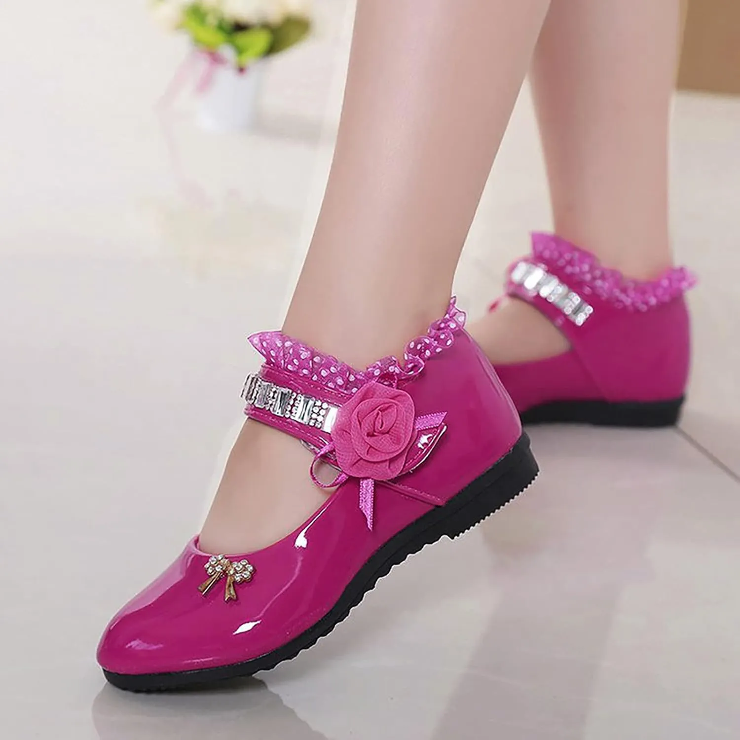 Toddler Princess Flower Leather Lace Mary Jane Dance Shoes 𝗢xfords Soft Sweet Elegant Flat Shoes for Kids Girls