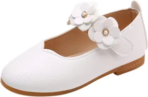 Toddler/Little Girls Mary Jane Ballerina Flat Princess Flower Girl Non-Slip Soft Slip On Dress Shoes for Wedding