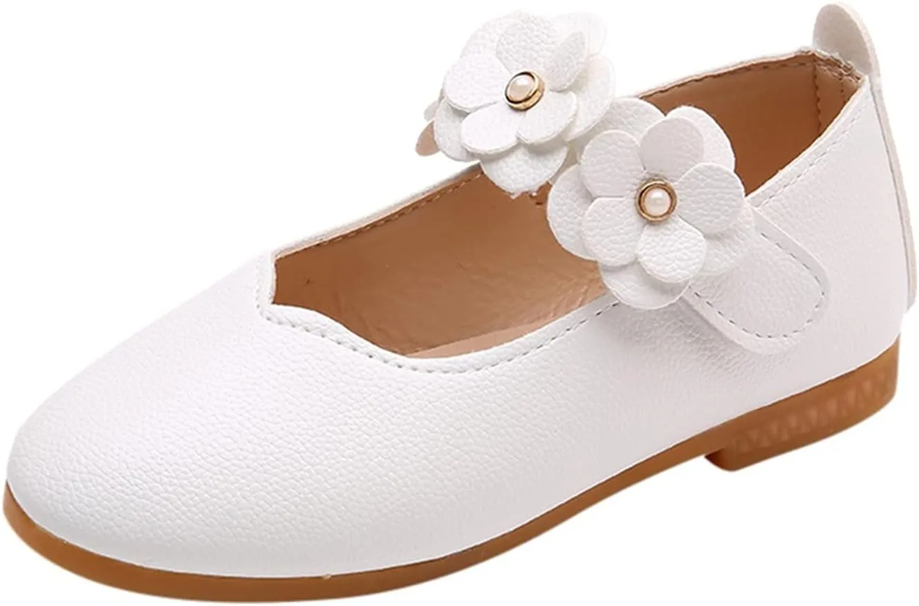 Toddler/Little Girls Mary Jane Ballerina Flat Princess Flower Girl Non-Slip Soft Slip On Dress Shoes for Wedding
