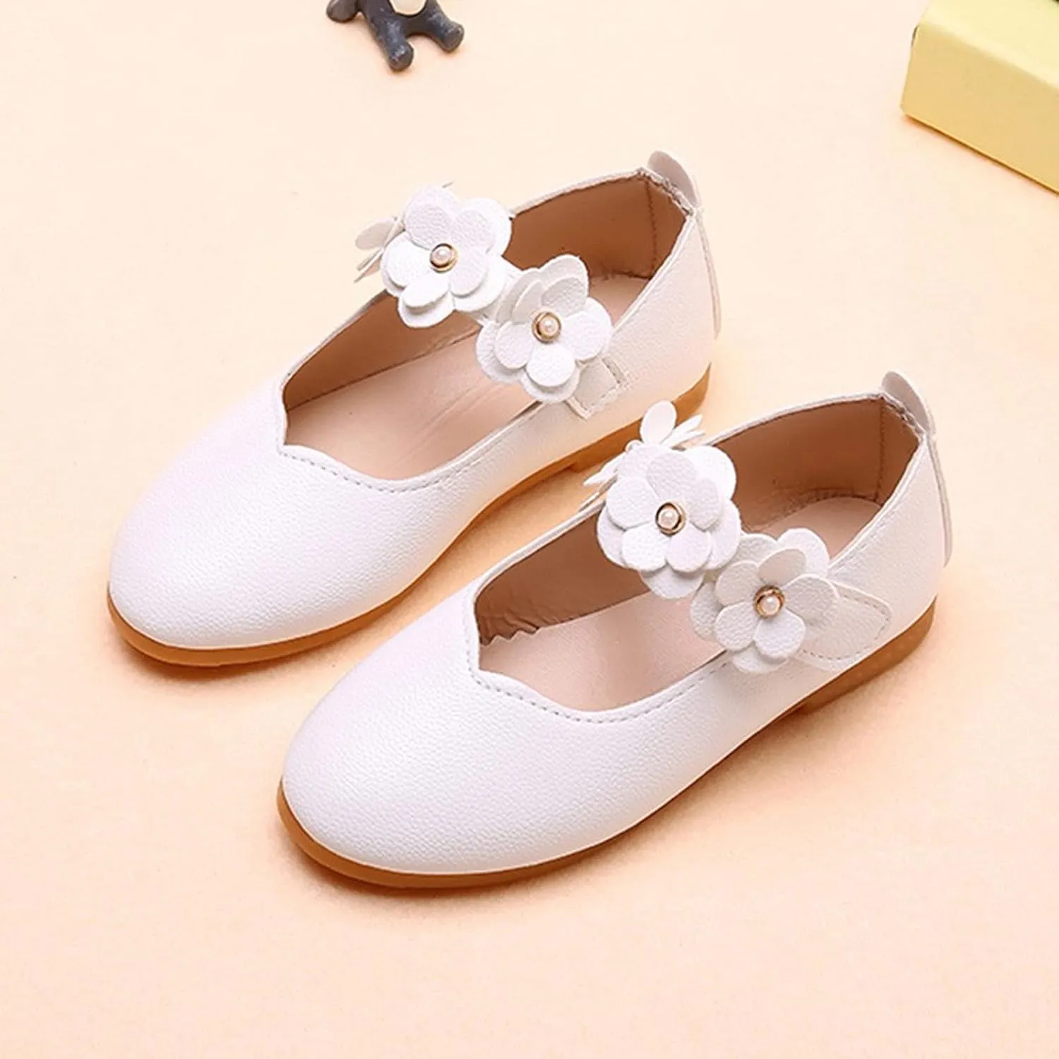 Toddler/Little Girls Mary Jane Ballerina Flat Princess Flower Girl Non-Slip Soft Slip On Dress Shoes for Wedding