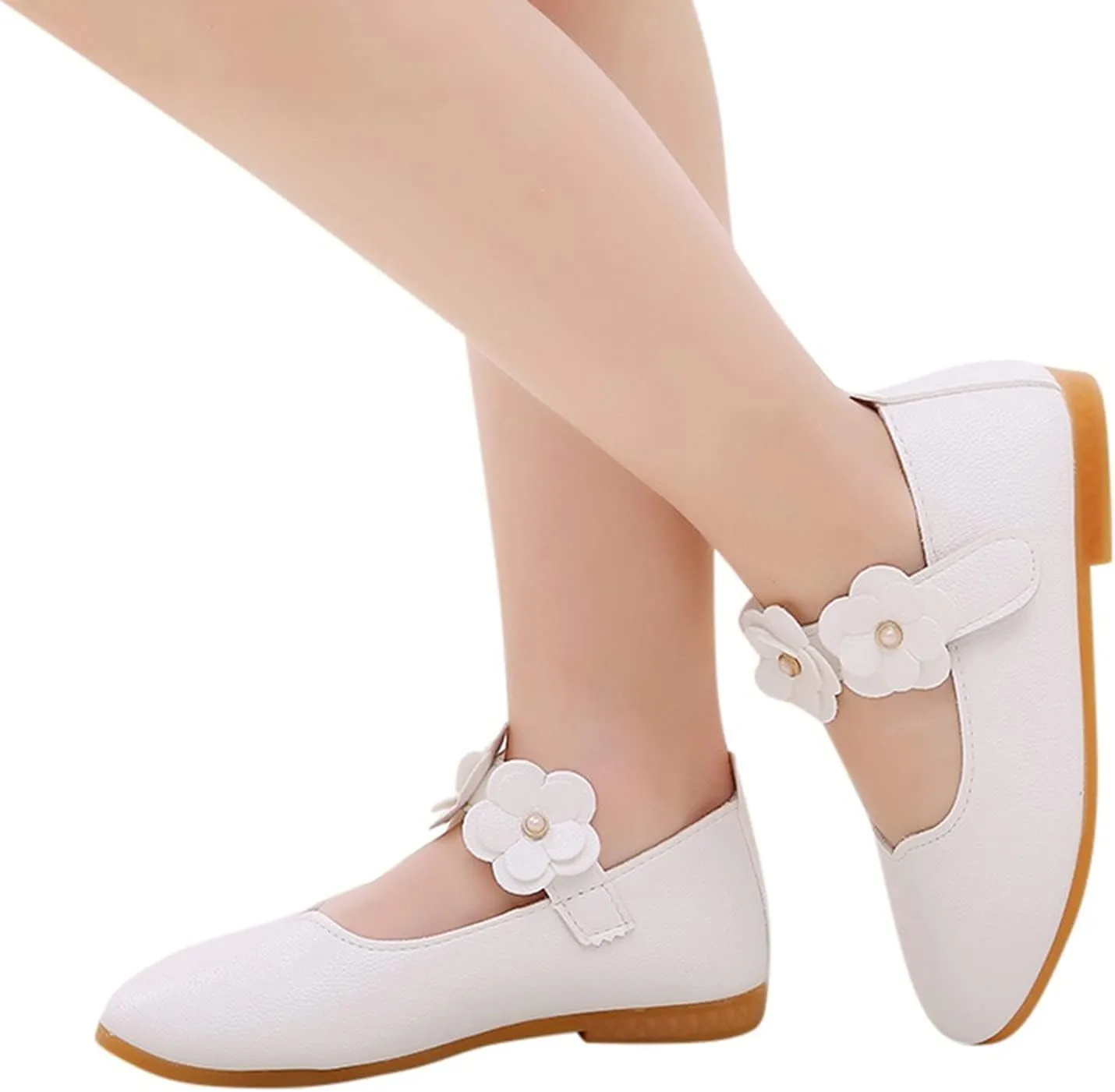 Toddler/Little Girls Mary Jane Ballerina Flat Princess Flower Girl Non-Slip Soft Slip On Dress Shoes for Wedding