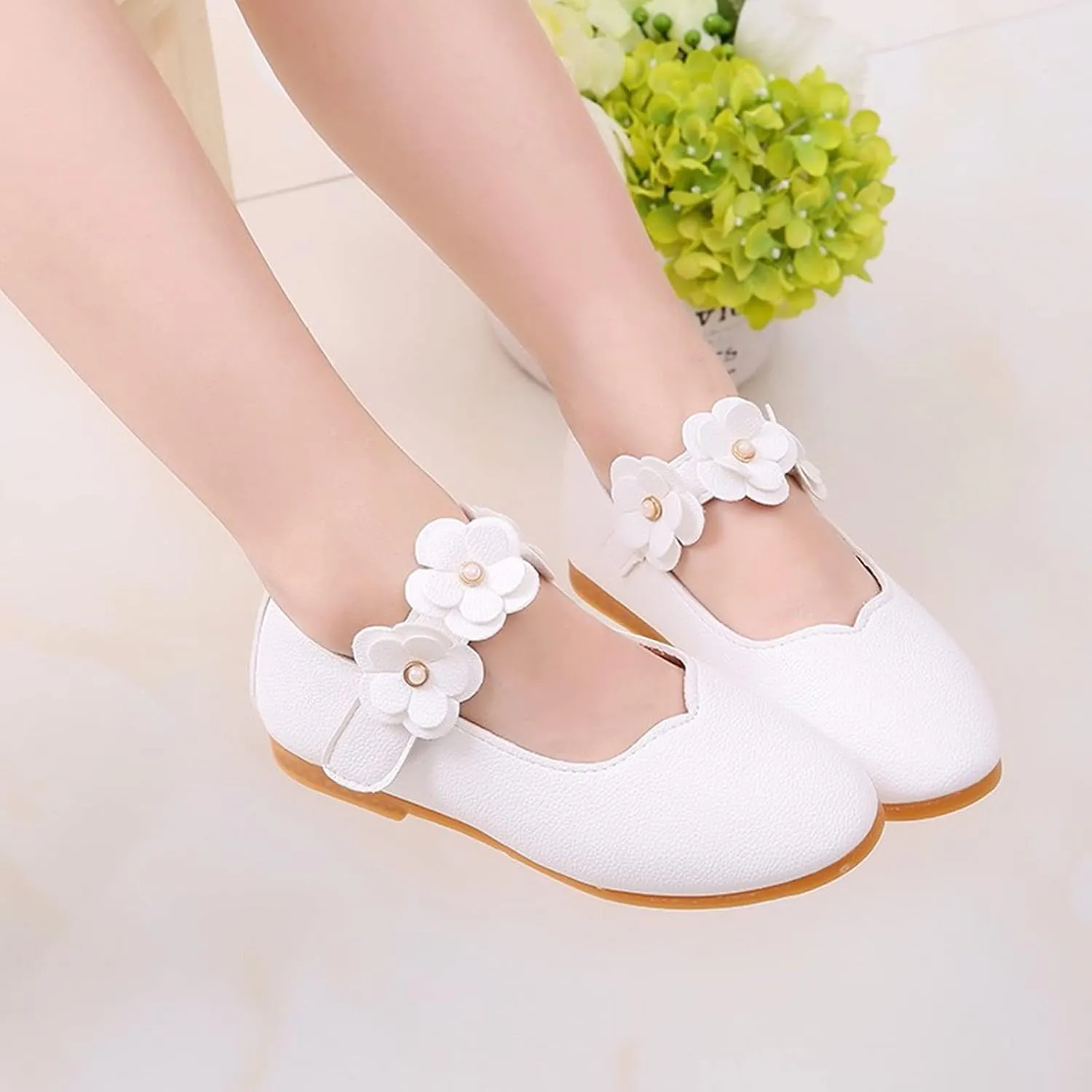 Toddler/Little Girls Mary Jane Ballerina Flat Princess Flower Girl Non-Slip Soft Slip On Dress Shoes for Wedding