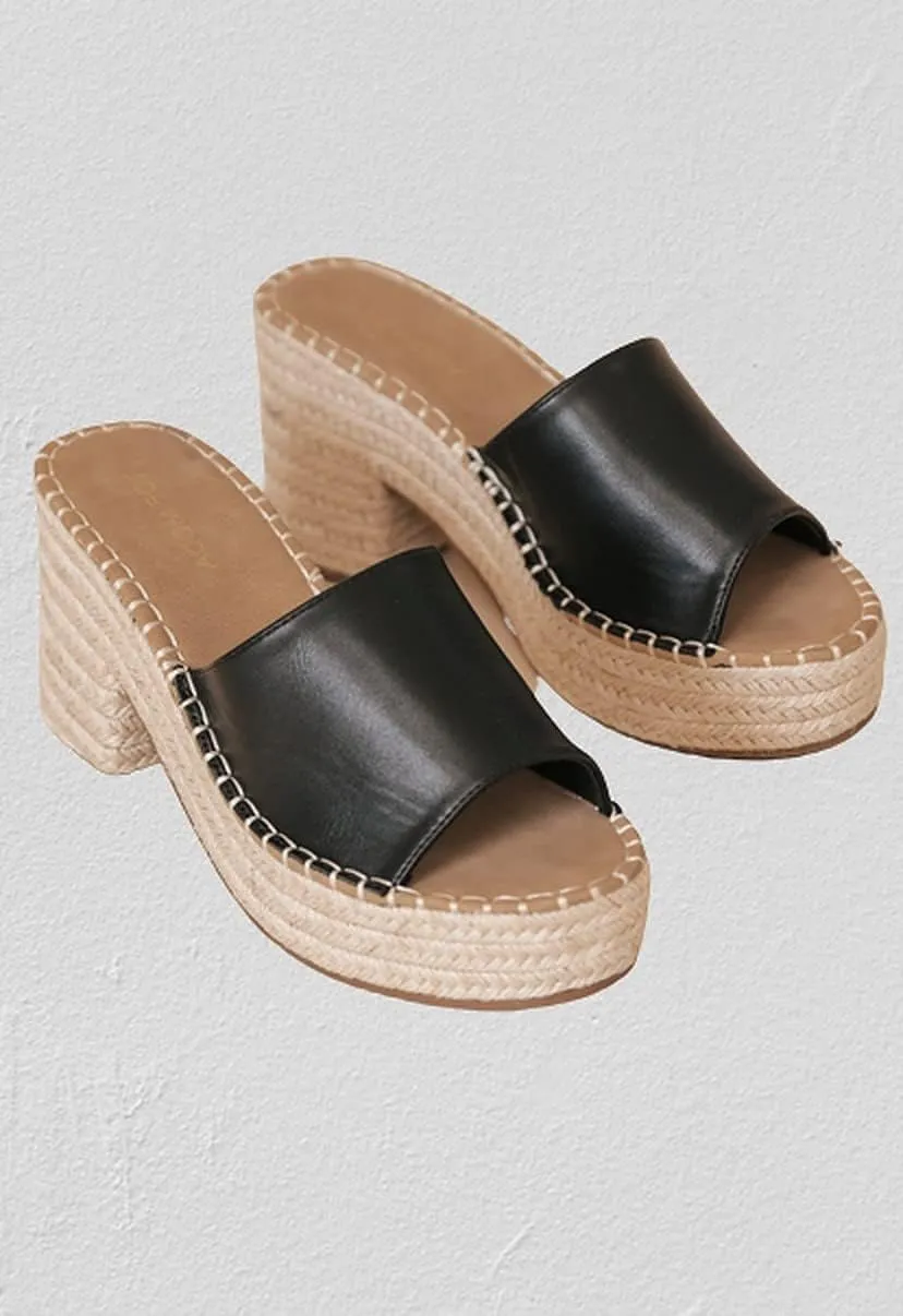 TOP Moda Womens platform raffia espadrille Chunky Block heel Slip on Sandals