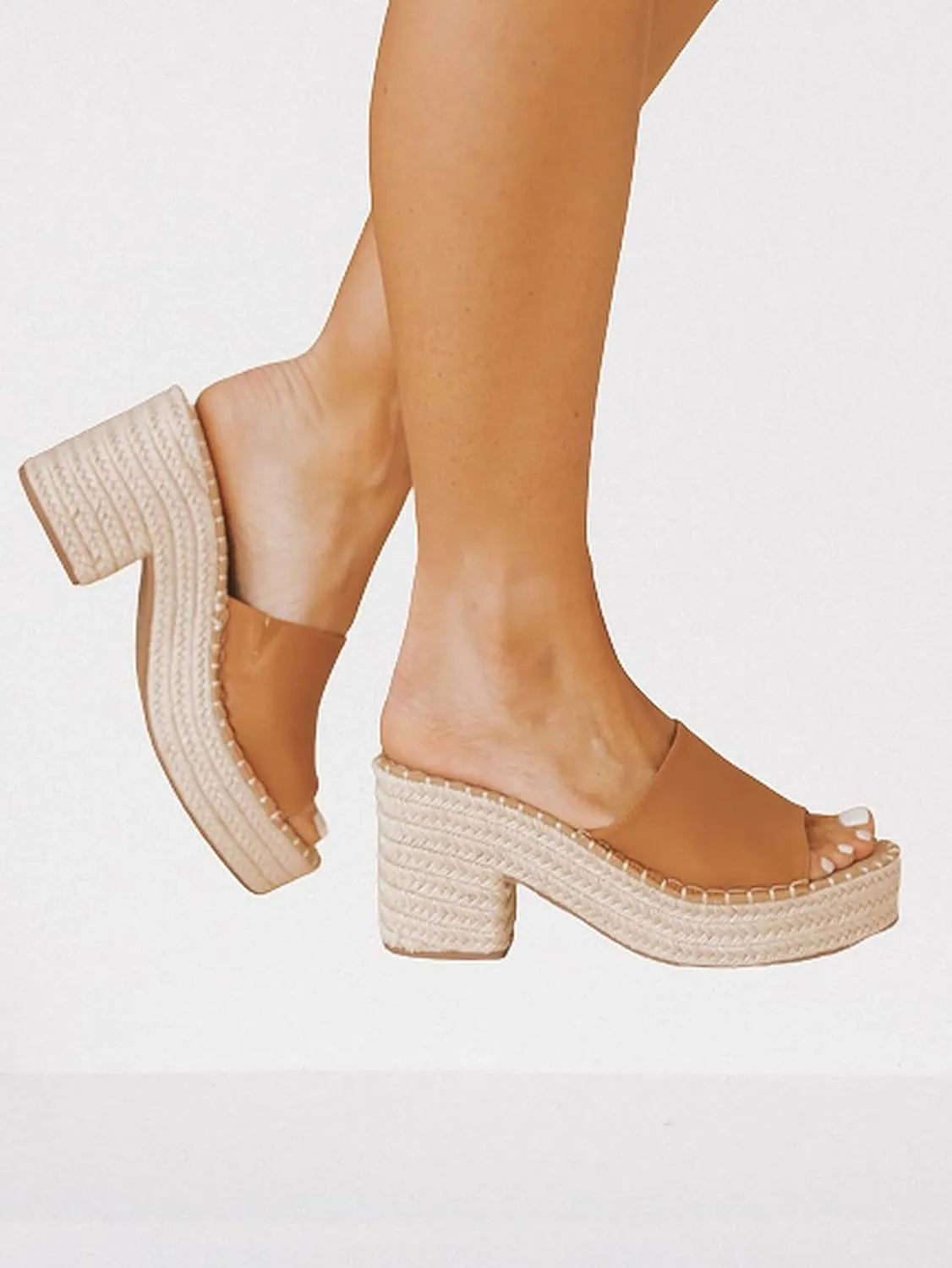 TOP Moda Womens platform raffia espadrille Chunky Block heel Slip on Sandals