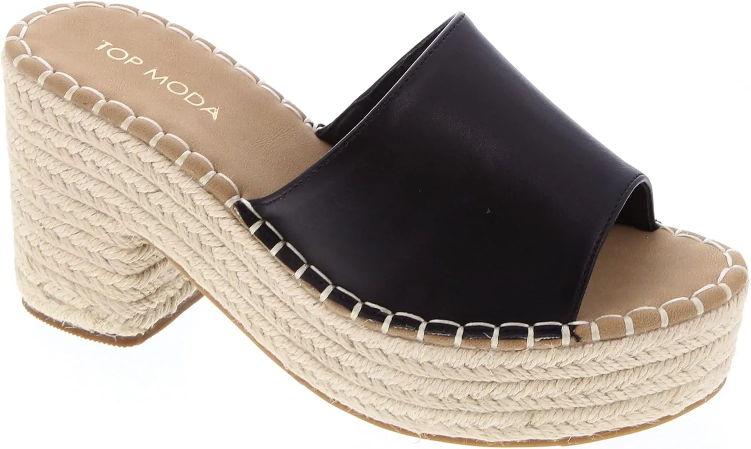 TOP Moda Womens platform raffia espadrille Chunky Block heel Slip on Sandals