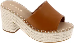 TOP Moda Womens platform raffia espadrille Chunky Block heel Slip on Sandals