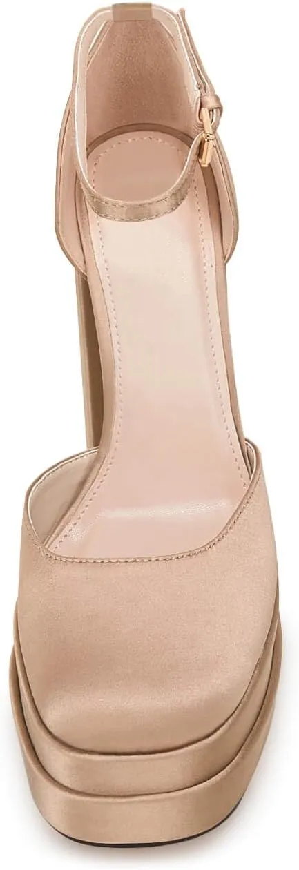 VETASTE Womens Platform Chunky High Block Heels Ankle Strap Party Wedding Dress Pumps Shoes