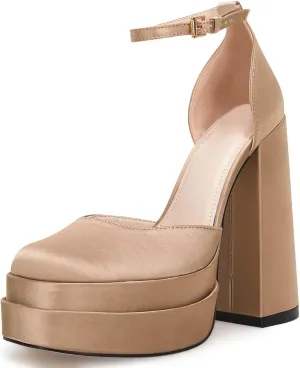 VETASTE Womens Platform Chunky High Block Heels Ankle Strap Party Wedding Dress Pumps Shoes