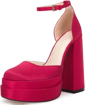 VETASTE Womens Platform Chunky High Block Heels Ankle Strap Party Wedding Dress Pumps Shoes