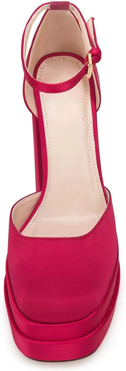 VETASTE Womens Platform Chunky High Block Heels Ankle Strap Party Wedding Dress Pumps Shoes