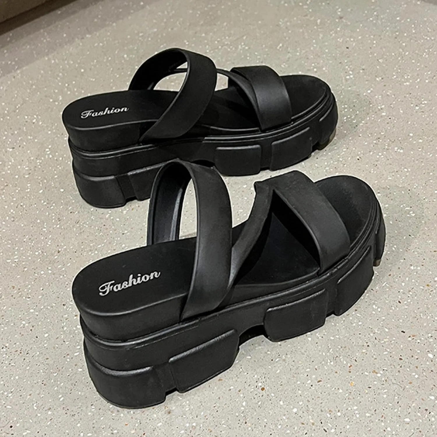 Women Open Toe Lug Sole Sandals Low Heel Platform Block Heels Sandal Dressy Casual Summer Thick Soled Slippers