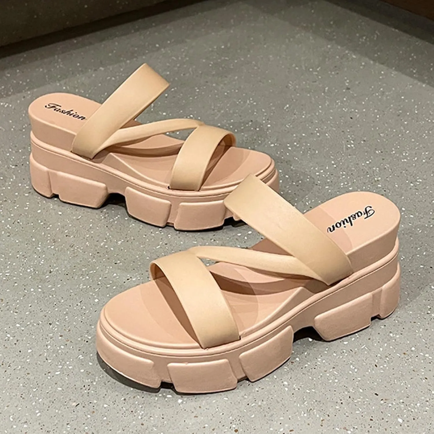 Women Open Toe Lug Sole Sandals Low Heel Platform Block Heels Sandal Dressy Casual Summer Thick Soled Slippers