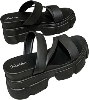 Women Open Toe Lug Sole Sandals Low Heel Platform Block Heels Sandal Dressy Casual Summer Thick Soled Slippers