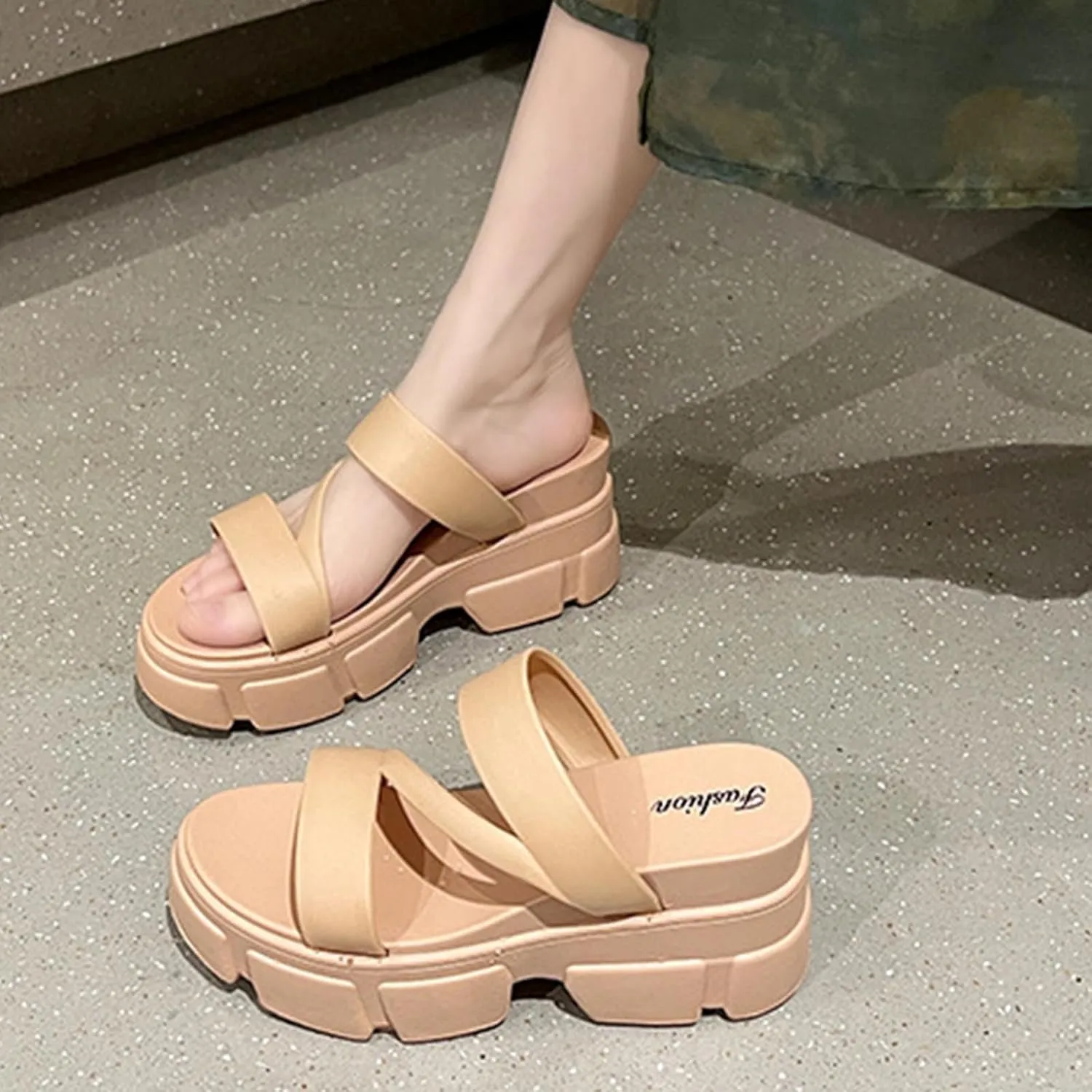 Women Open Toe Lug Sole Sandals Low Heel Platform Block Heels Sandal Dressy Casual Summer Thick Soled Slippers