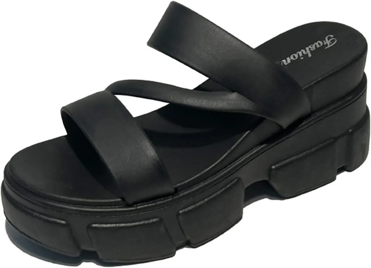 Women Open Toe Lug Sole Sandals Low Heel Platform Block Heels Sandal Dressy Casual Summer Thick Soled Slippers