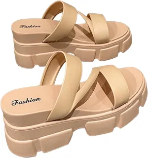 Women Open Toe Lug Sole Sandals Low Heel Platform Block Heels Sandal Dressy Casual Summer Thick Soled Slippers