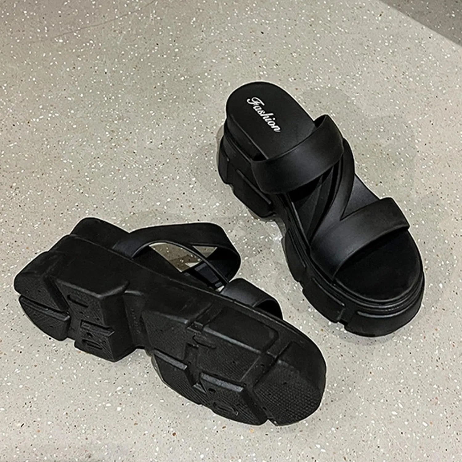 Women Open Toe Lug Sole Sandals Low Heel Platform Block Heels Sandal Dressy Casual Summer Thick Soled Slippers