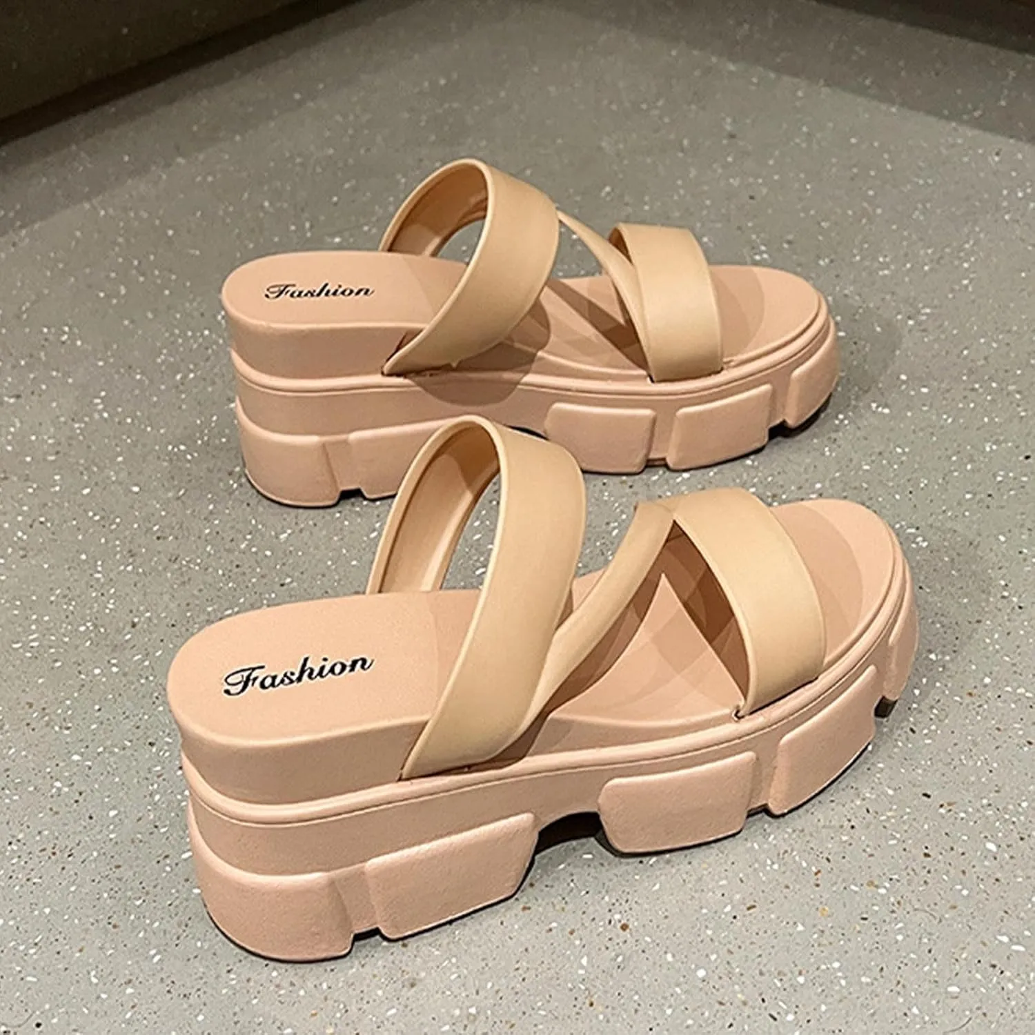 Women Open Toe Lug Sole Sandals Low Heel Platform Block Heels Sandal Dressy Casual Summer Thick Soled Slippers