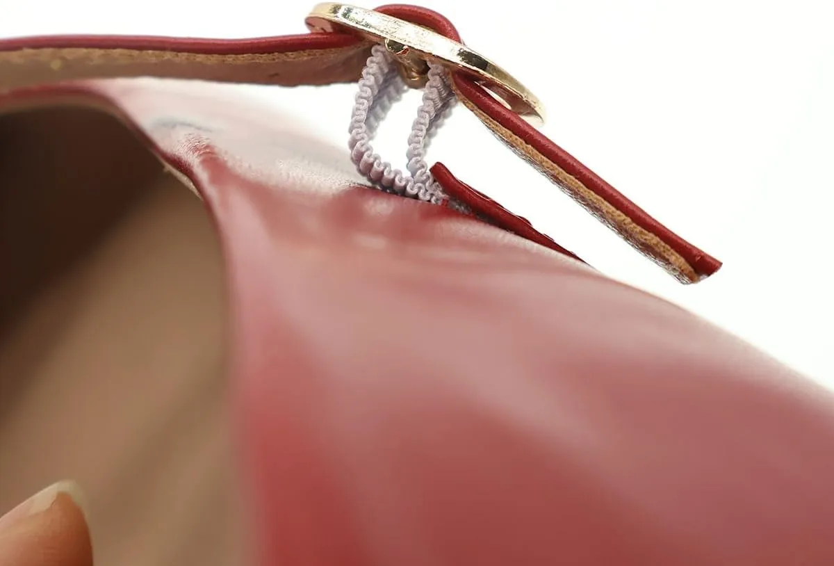 Women's Classic Red Leather Square-Toe Mary Jane Flats, Wide Width Soft Leather Work Shoes