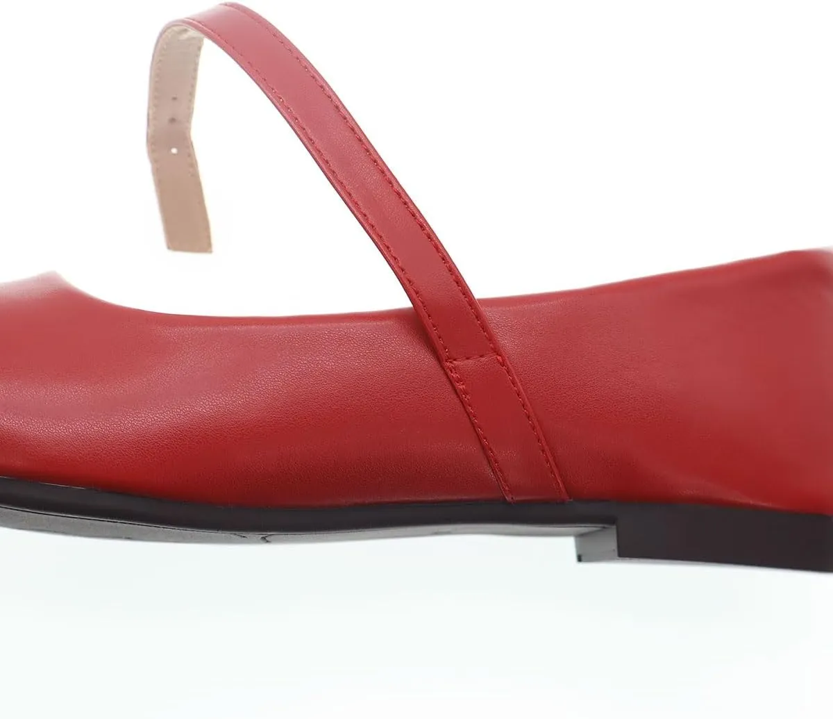 Women's Classic Red Leather Square-Toe Mary Jane Flats, Wide Width Soft Leather Work Shoes