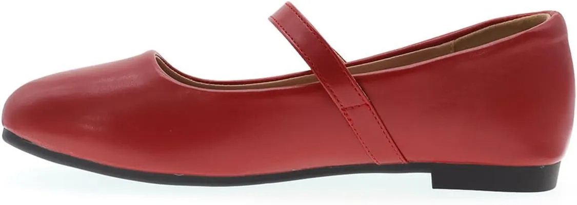 Women's Classic Red Leather Square-Toe Mary Jane Flats, Wide Width Soft Leather Work Shoes