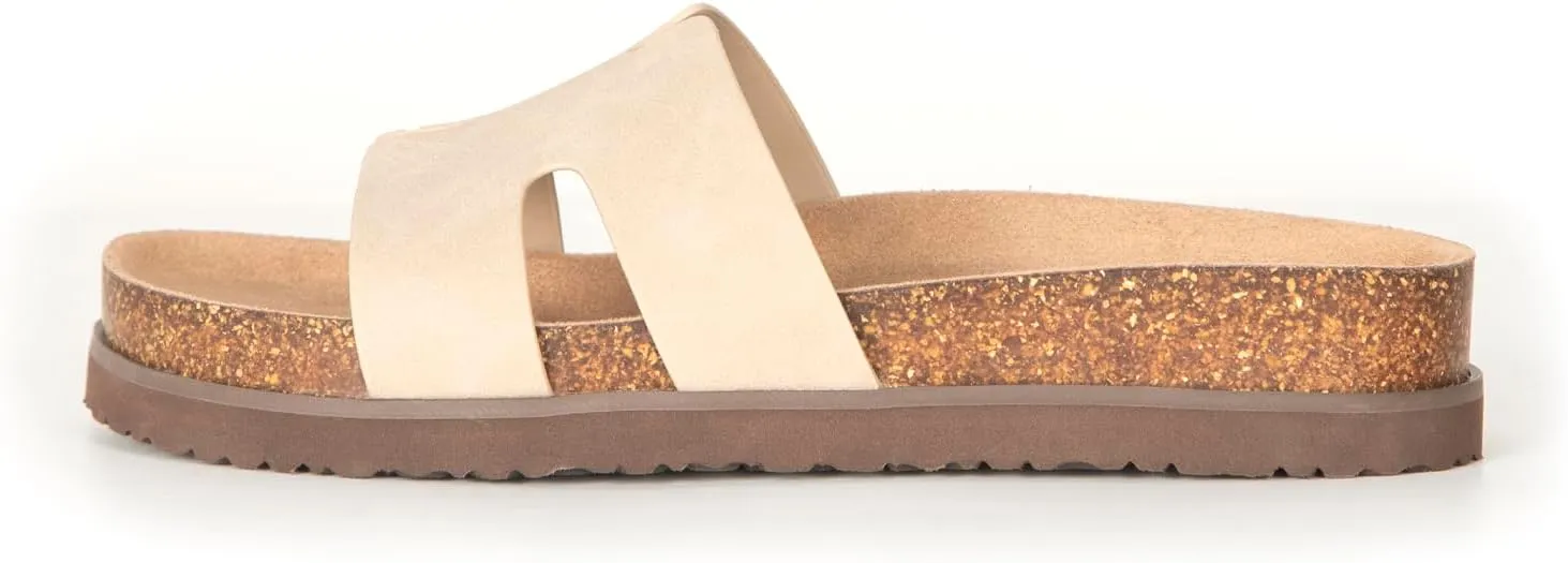 Women's Cork Footbed Slide Sandals with Arch Support,Comfortable Summer Flat Sandals for Women,Memory Foam Outdoor Slippers