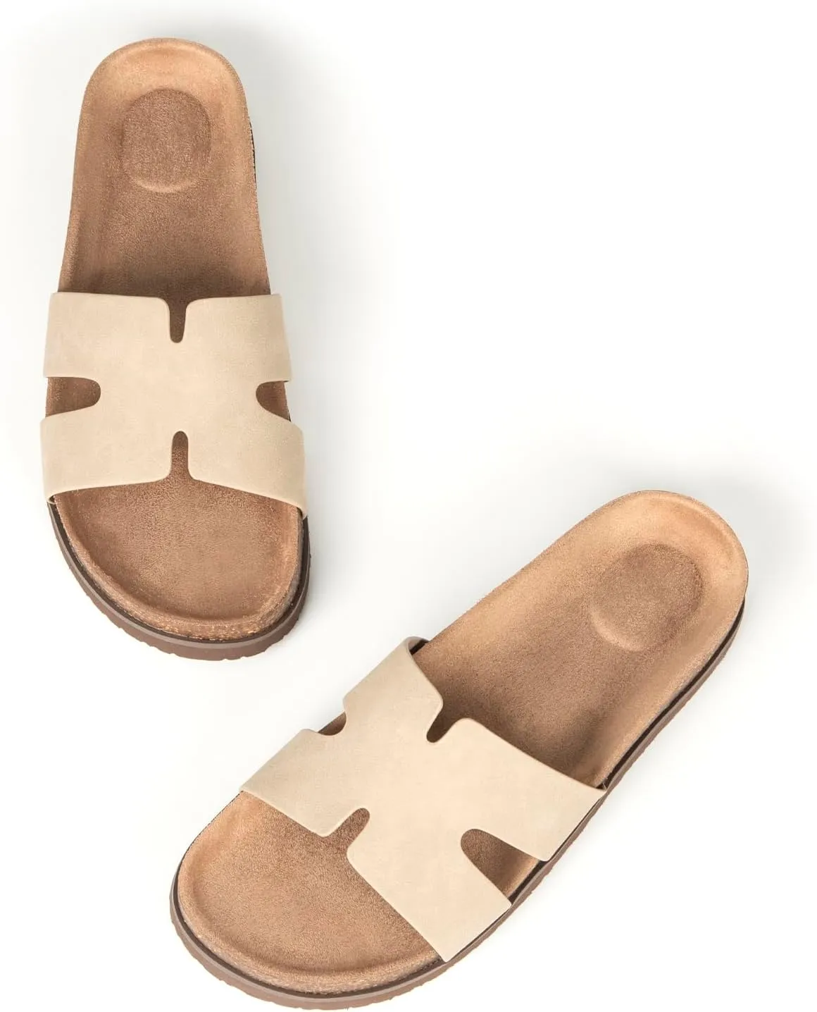 Women's Cork Footbed Slide Sandals with Arch Support,Comfortable Summer Flat Sandals for Women,Memory Foam Outdoor Slippers