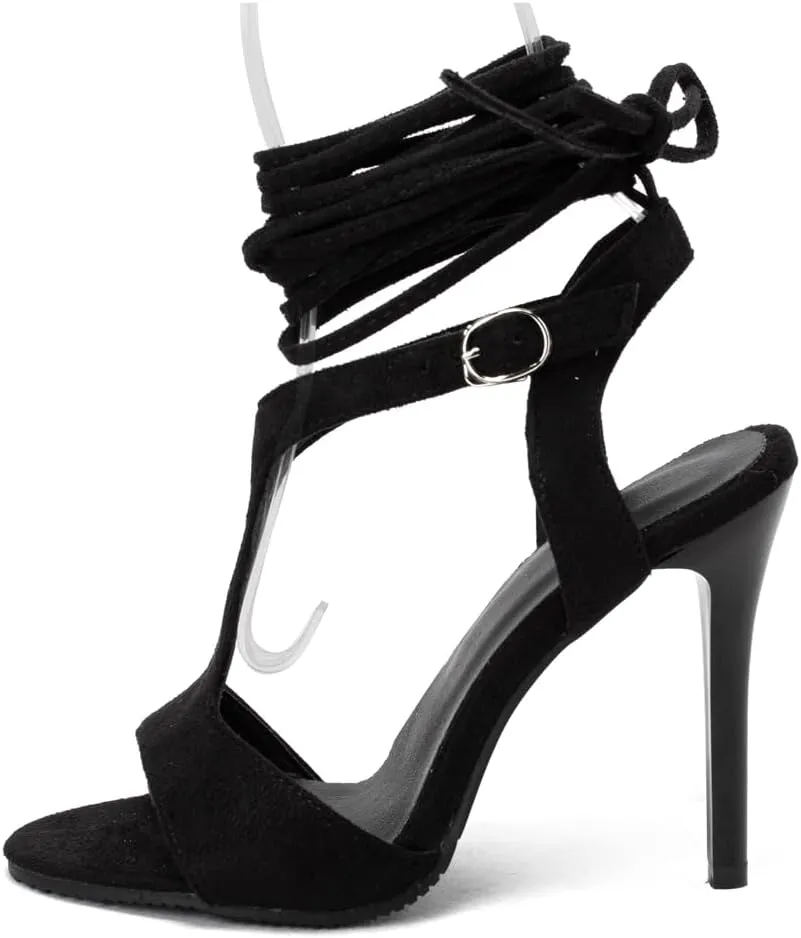 Women's Fashion T-strap Strappy Heeled Sandals Open Toe Gladiator Stilettos High Heels Dressy Sandal