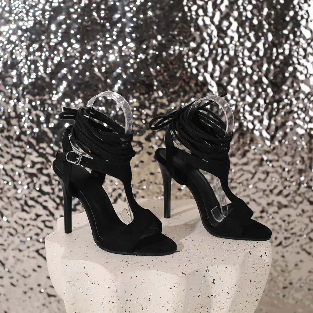 Women's Fashion T-strap Strappy Heeled Sandals Open Toe Gladiator Stilettos High Heels Dressy Sandal