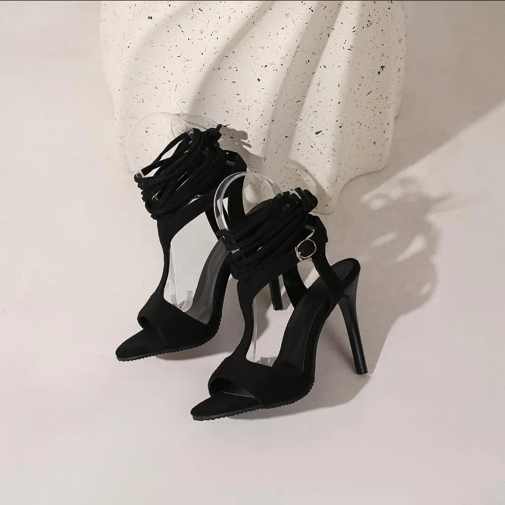 Women's Fashion T-strap Strappy Heeled Sandals Open Toe Gladiator Stilettos High Heels Dressy Sandal