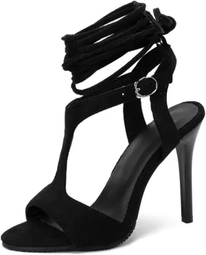 Women's Fashion T-strap Strappy Heeled Sandals Open Toe Gladiator Stilettos High Heels Dressy Sandal