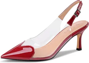 Women's Heart Clear Heeled sandals Pointed Toe Transparent Slingback Heels Buckle Strap Patent Leather Pumps Party Prom Dress Shoes