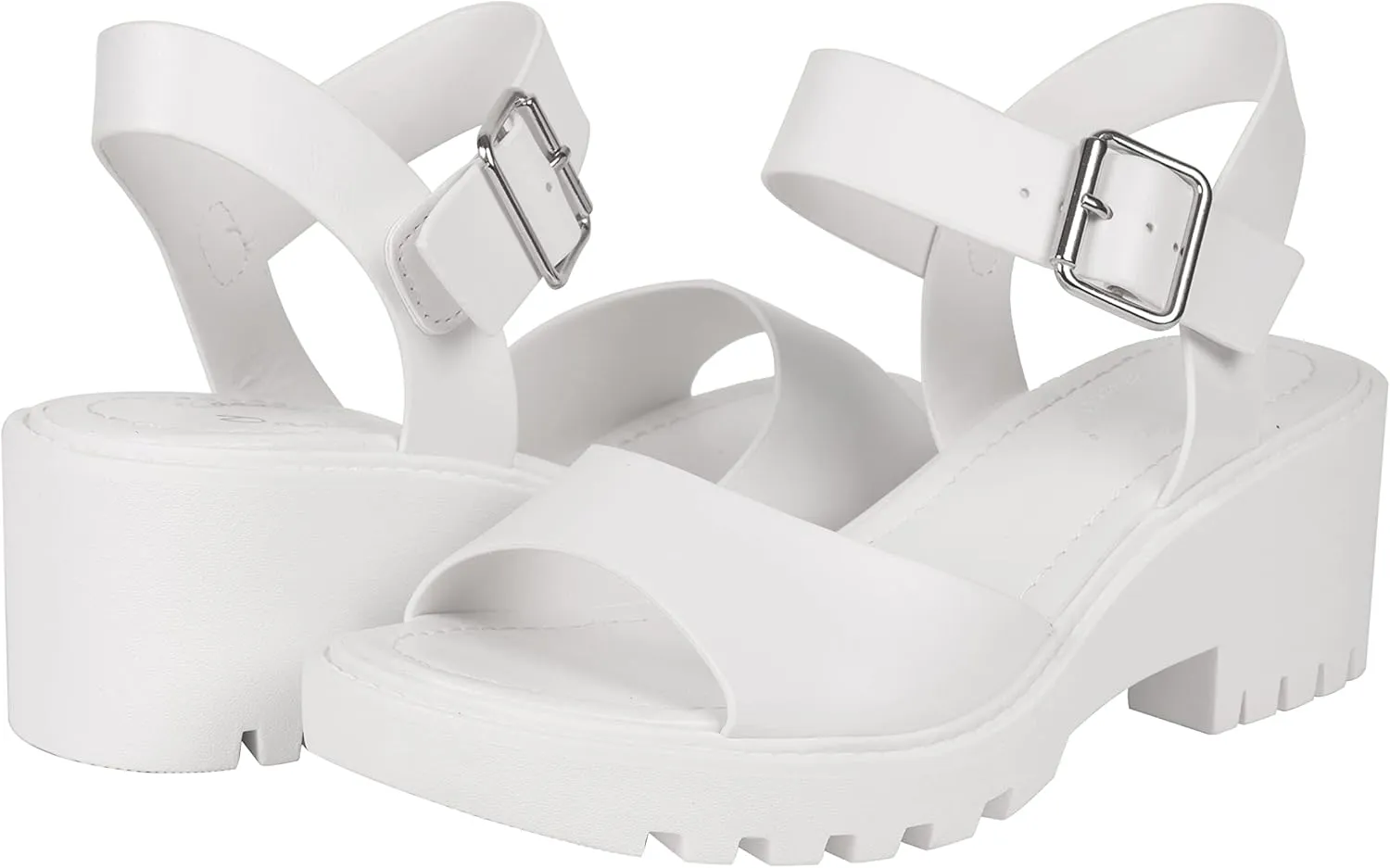 Womens Heeled Sandal Open Toe One Band Lug sole Block Ankle Strap Platform ANGELA