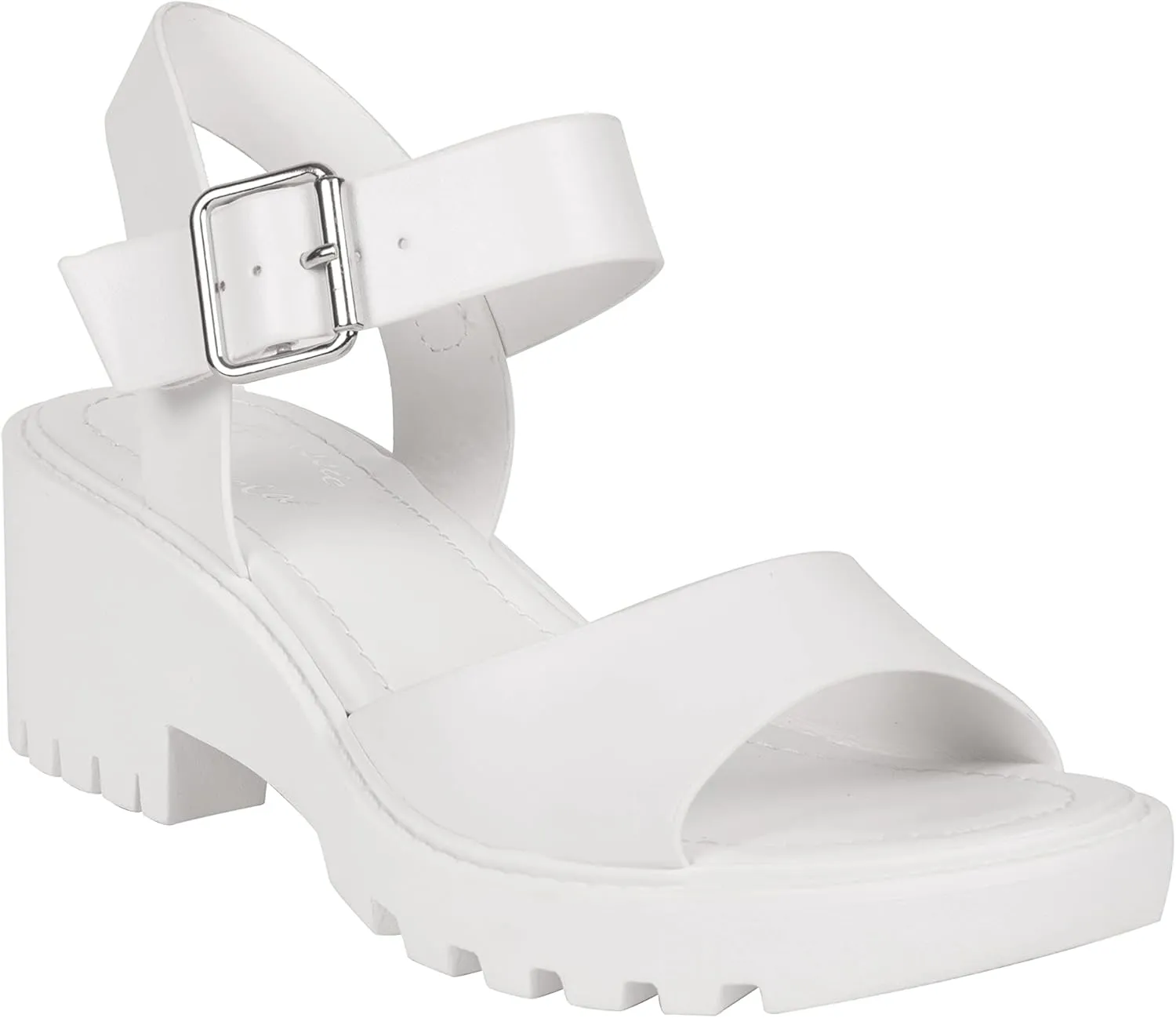 Womens Heeled Sandal Open Toe One Band Lug sole Block Ankle Strap Platform ANGELA