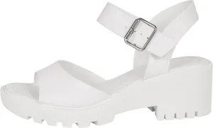 Womens Heeled Sandal Open Toe One Band Lug sole Block Ankle Strap Platform ANGELA