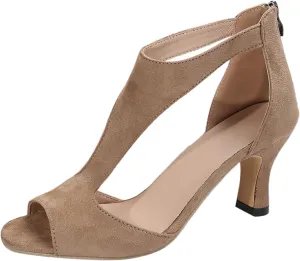 Women's High Heeled Sandals,Womens Orthopedic Heels Dress Shoes Sexy Sandals Open Toe Summer for Back Zipper Fish Mouth Closure Casual Suede Leather Sandal Orthotic Beach Boho Outdoor