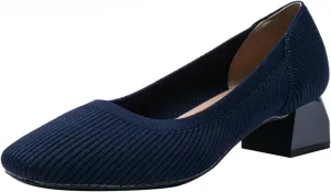 Women's Knitted Chunky Heel Breathable Woven Loafers Classic, Stylish and Chic Platform Slip-On 1.77 inch Mid-Heeled Shoes