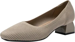 Women's Knitted Chunky Heel Breathable Woven Loafers Classic, Stylish and Chic Platform Slip-On 1.77 inch Mid-Heeled Shoes