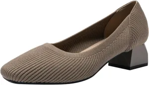 Women's Knitted Chunky Heel Breathable Woven Loafers Classic, Stylish and Chic Platform Slip-On 1.77 inch Mid-Heeled Shoes