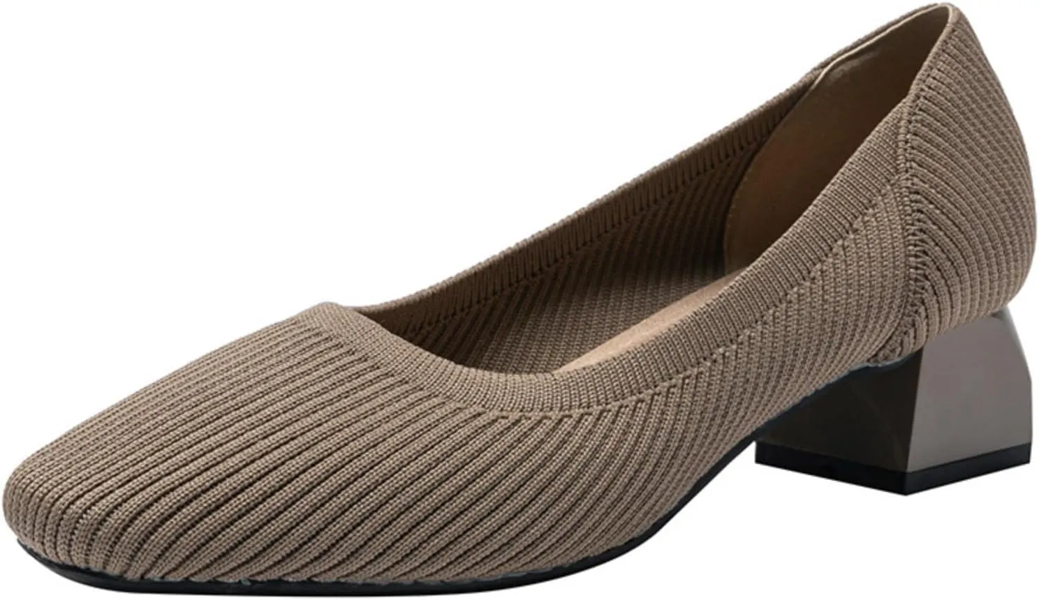 Women's Knitted Chunky Heel Breathable Woven Loafers Classic, Stylish and Chic Platform Slip-On 1.77 inch Mid-Heeled Shoes