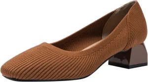 Women's Knitted Chunky Heel Breathable Woven Loafers Classic, Stylish and Chic Platform Slip-On 1.77 inch Mid-Heeled Shoes