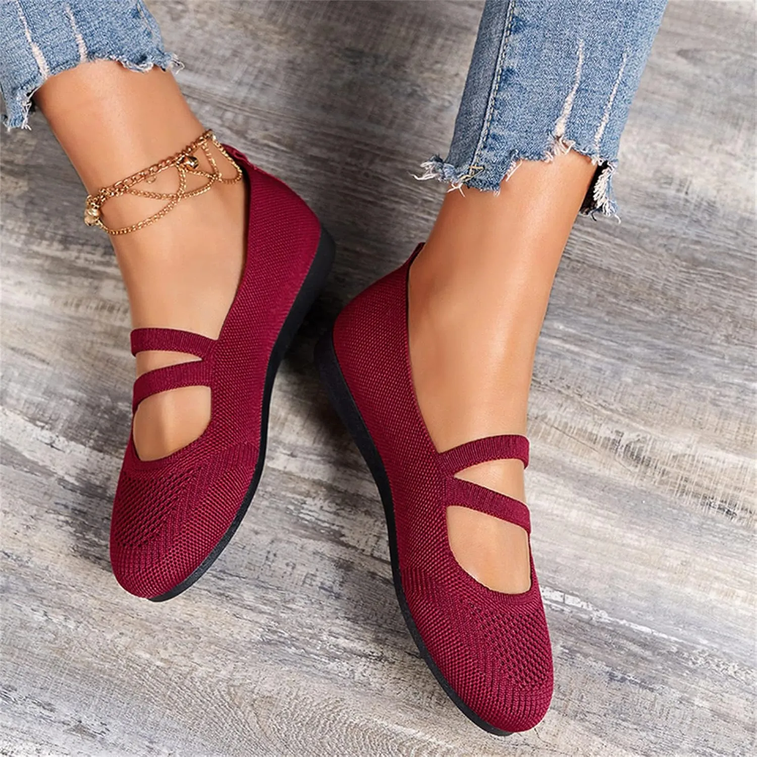 Women's Lightweight Walking Tennis Shoes Knitting Flat Casual Dress Shoes Comfort Ballerina Walking Shoes