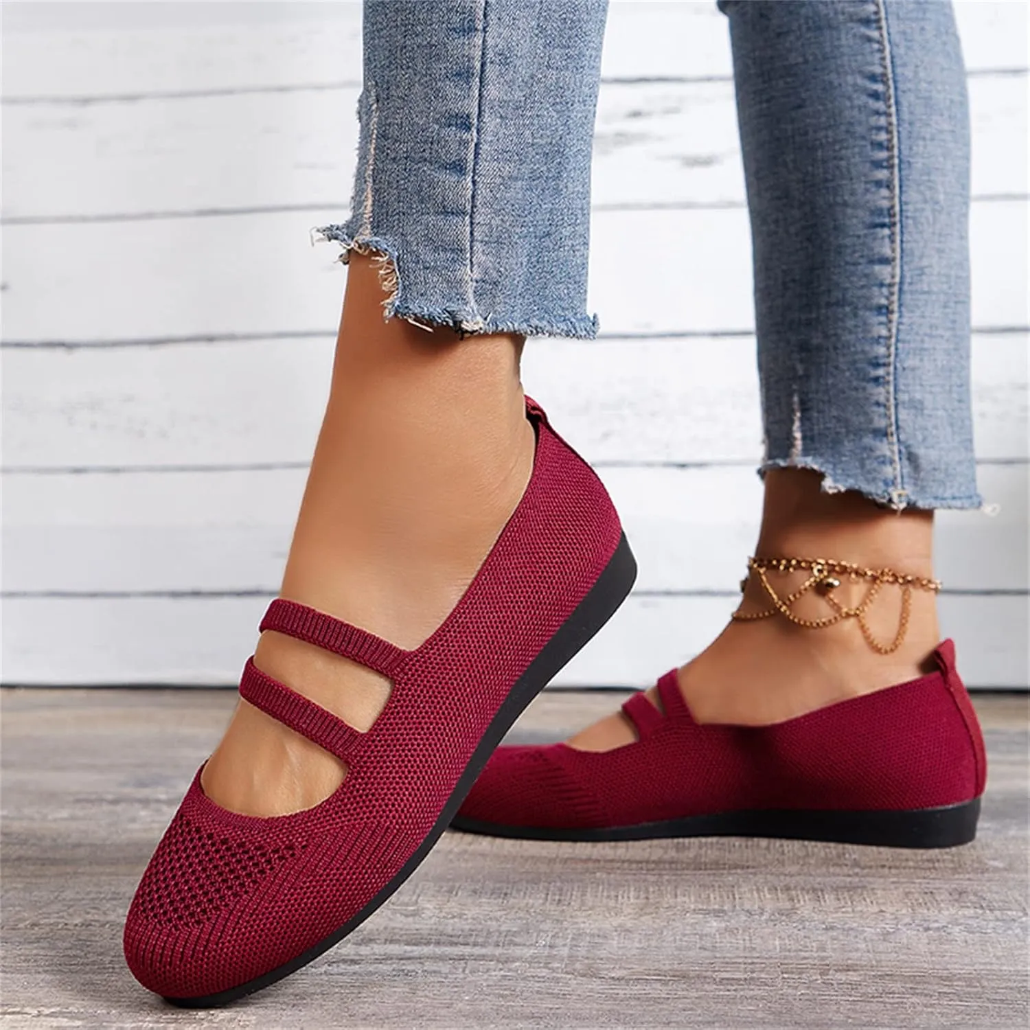 Women's Lightweight Walking Tennis Shoes Knitting Flat Casual Dress Shoes Comfort Ballerina Walking Shoes