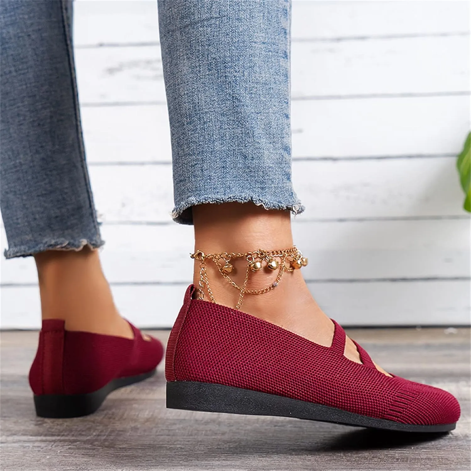 Women's Lightweight Walking Tennis Shoes Knitting Flat Casual Dress Shoes Comfort Ballerina Walking Shoes
