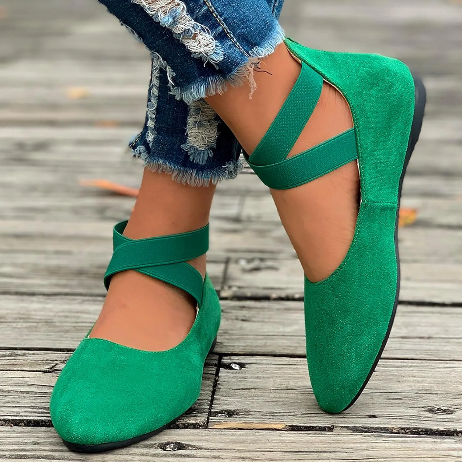 Women's Loafer Flat Women's Comfortable Ballet Flat Shoes with Ankle and Elastic Straps Lightweight Slip On Evening