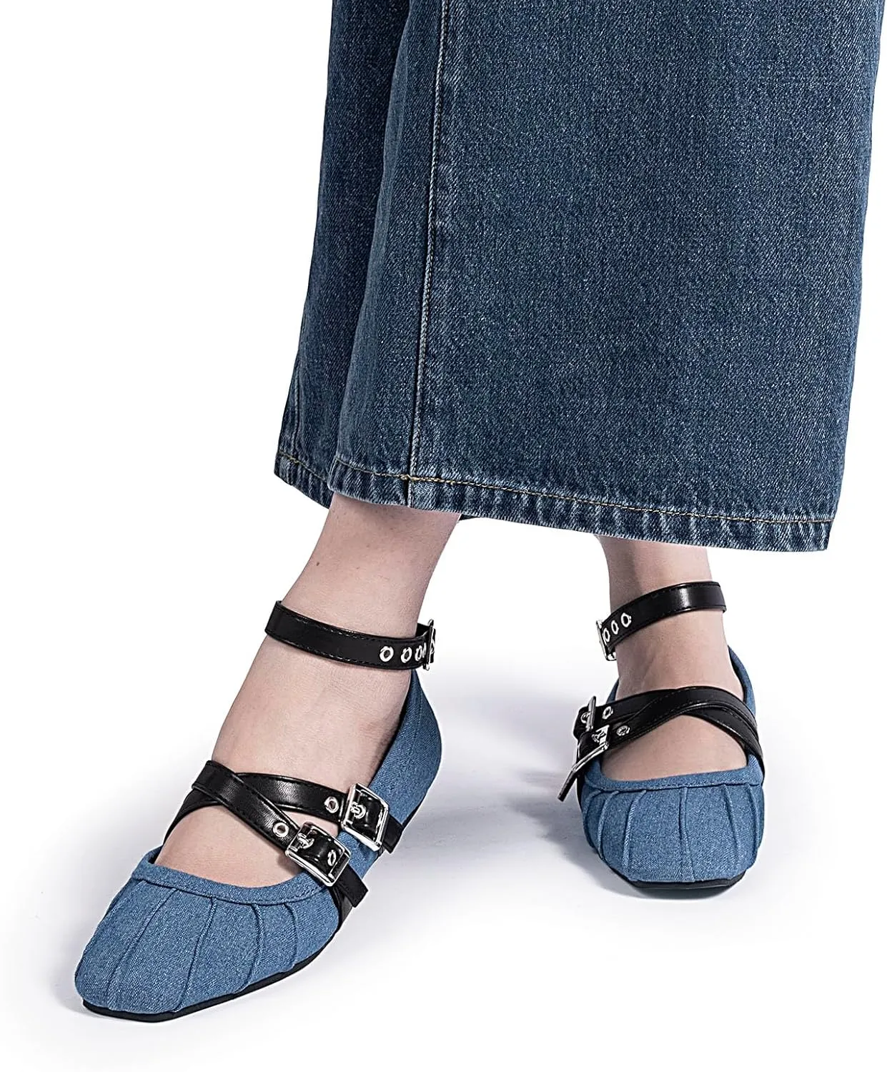 Womens Mary Jane Flats Round Toe Comfortable Cross Strap Flats Dressy Ballet Flats Shoes Vintage Shoes with Ankle Strap